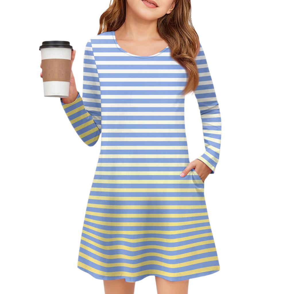 Girls' Long Sleeve Dress - Color Pocket Dress