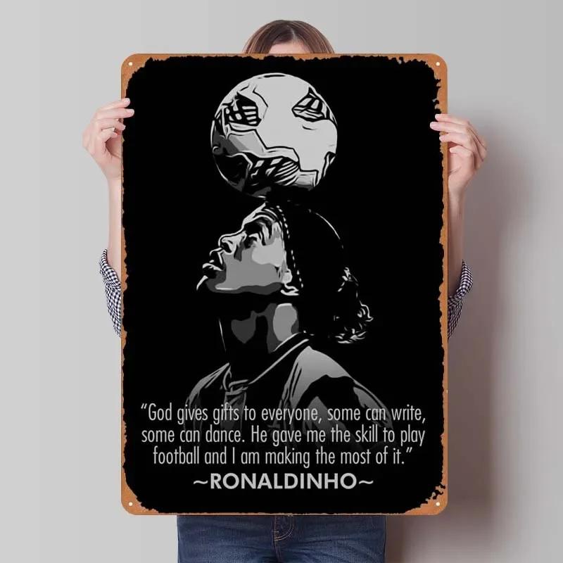 Ronaldinho Signature Sports Poster Metal Wall Art Vintage Tin Sign Plaque for Home Decoration Man Cave Retro Style