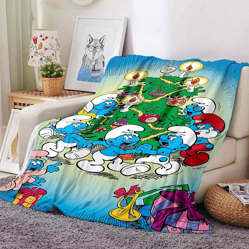 Christmas Smurfs Celebration Blanket Soft Throw Blanket For Home Bedroom Bed Sofa Travel Office Solid Christmas Blanket
