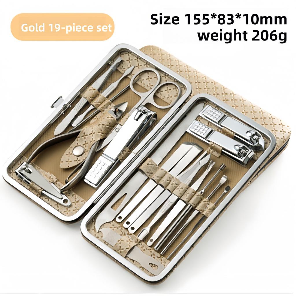 Professional 19 in 1 Nail Care Kit Stainless Steel Nail Clippers Set with Ear Spoon Pedicure Tools for Beauty Grooming