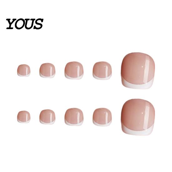 Stick-on Fake Toenails 120Pcs French Tip Press On for Women, Short Square Set Gel Nails, Reusable Removable Glue False Toe Nails DIY Pedicure