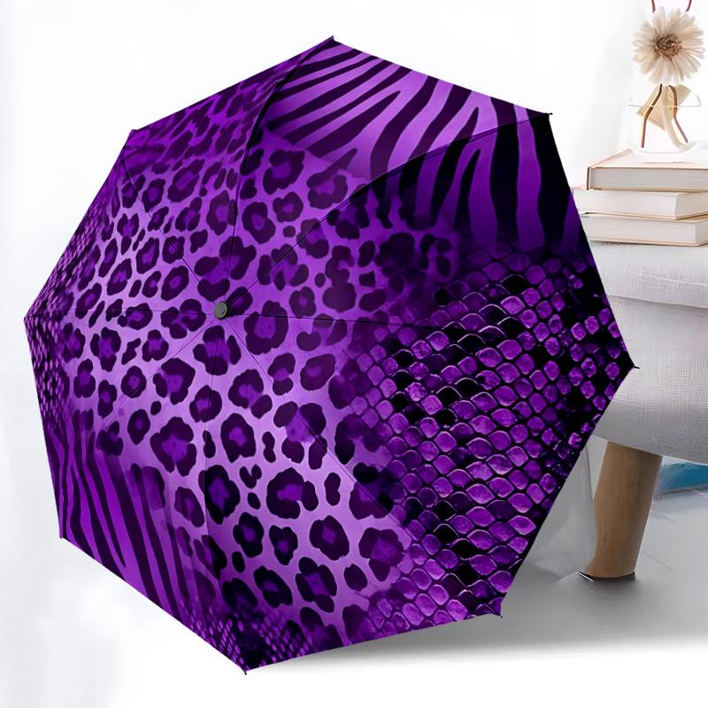 1pc Purple Prints Automatic Opening/Closing Umbrella with Operation & Windproof Canopy - Folding Design, Holiday Gift yy260225147