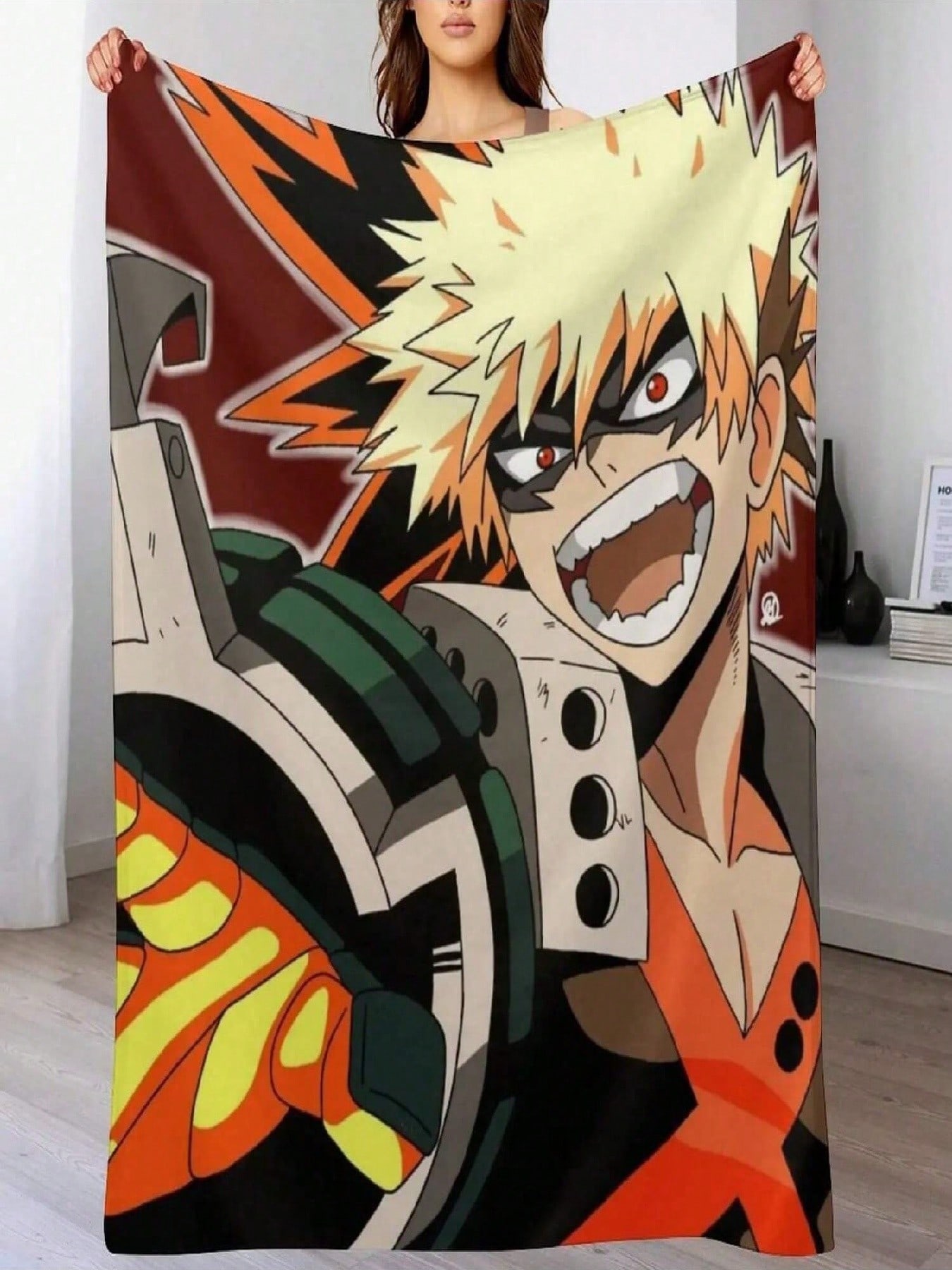 Katsuki Bakugou Throw Blanket Large Sofa Quilt Funny Gift Decorative Throw Blankets 75X95CM серый