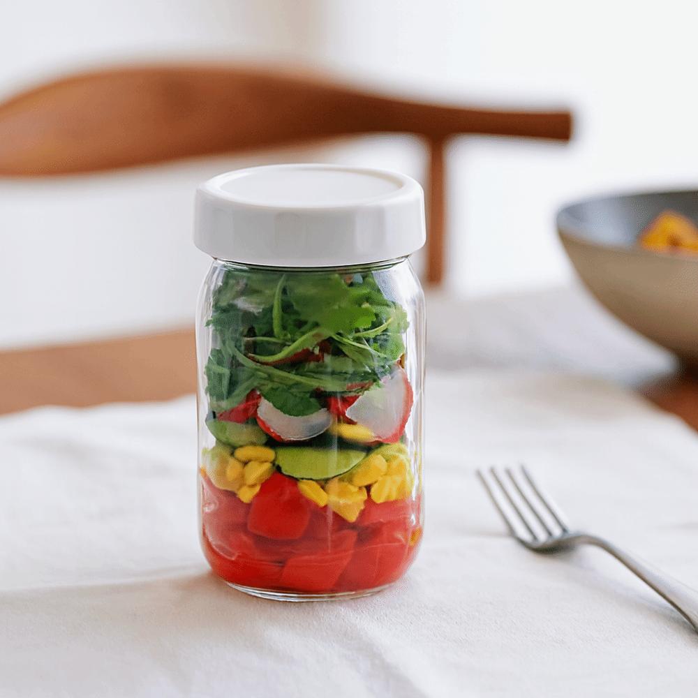 4 Pack Portable 32 Oz Glass Salad Jars Built-in Sauce Cup Leak-proof Mason Jars with Scale Marking Sealed Oatmeal Cup Oatmeal