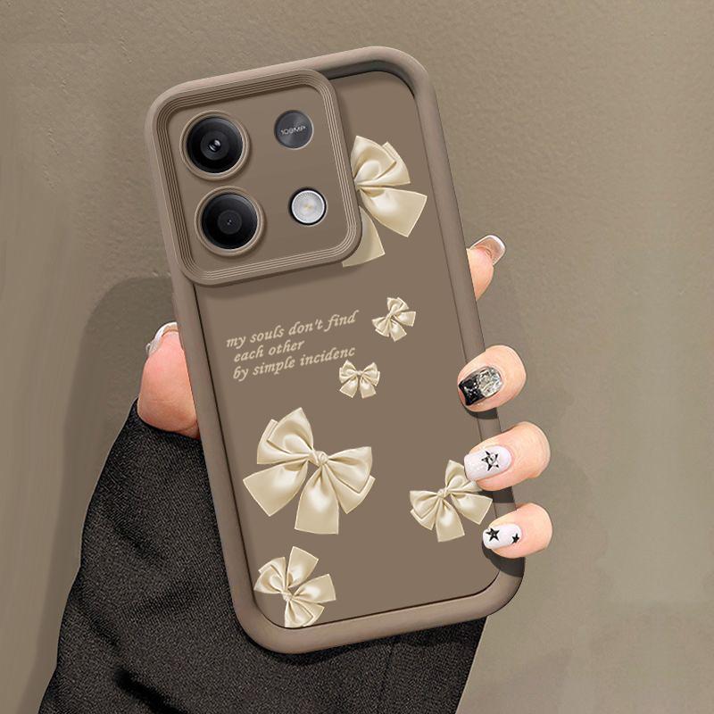 Bowknot Print Soft TPU Matte Case For Xiaomi 14T Pro 13T Poco F6 X6 X5 Redmi 13C Note 13 12 Pro 11 Solid Color Shockproof Lens Protection Phone Cover