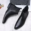 Autumn and Winter New Men's Boots Retro British Pointed High-top Leather Boots Men's Velvet Warm Black Short Boots