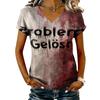 T-shirt décontracté à manches courtes et col en V pour femme avec imprimé Halloween