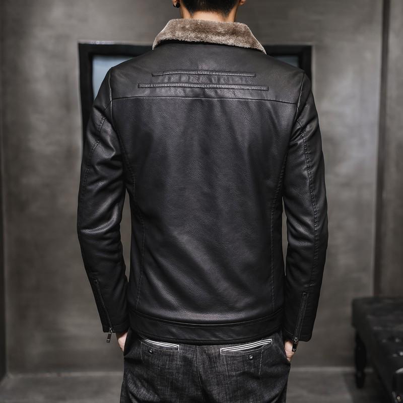 Giacca da uomo nuova in pelle con risvolto da uomo di mezza età foderata in pile con pelliccia ispessita moda invernale giacca con cerniera cappotto in ecopelle