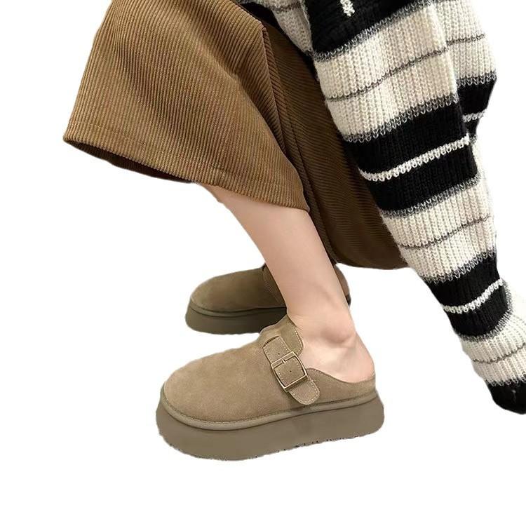 Fashion Thick-bottomed Lazy Bag Head Slippers Women's Autumn New Retro Thick-bottomed Non-slip Outer Wear Half Slippers