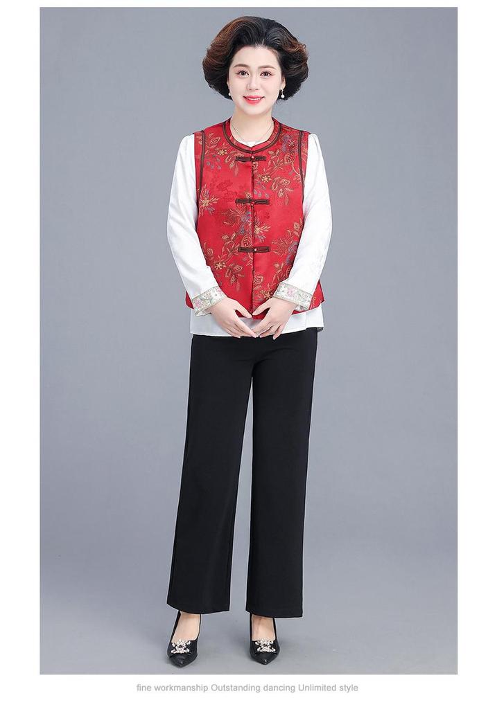 Vintage Jacquard Vest for Middle-Aged & Elderly Women - Spring/Autumn Chinese Style