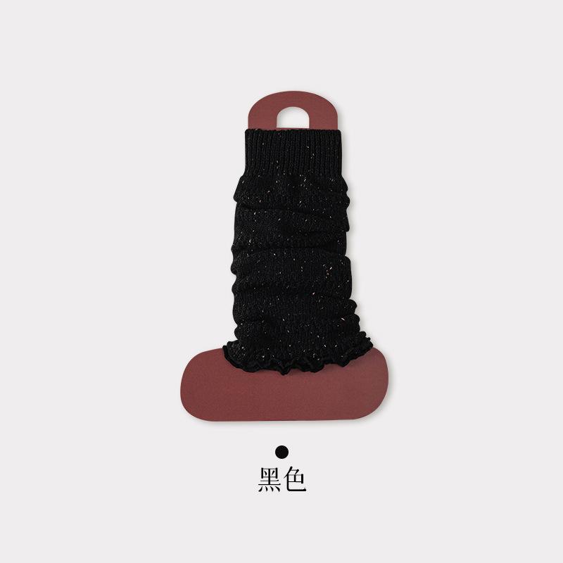 Wool Dot Yarn Calf Pile Sock Cover, Double Needle Thick Needle, Spring And Autumn Fungus Edge Leg Cover, Y2K Black Foot Cover