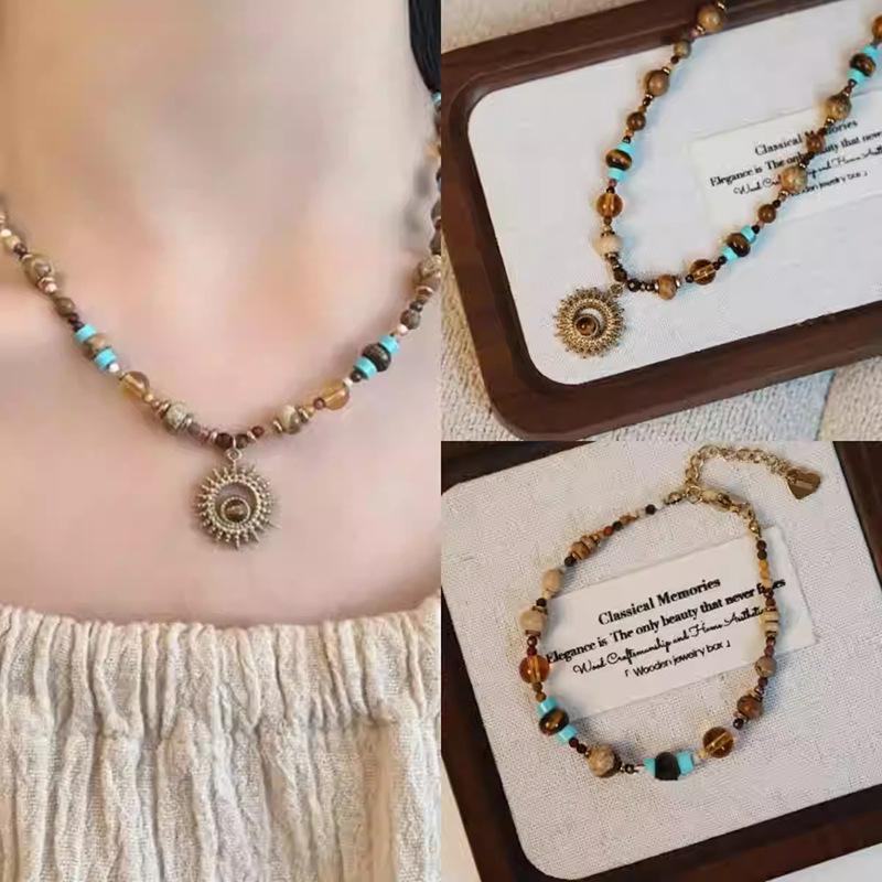 

Винтажный браслет из натурального камня с бусинами, нишевый этнический браслет с темпераментом, универсальная легкая роскошь, высококачественная женская бижутерия