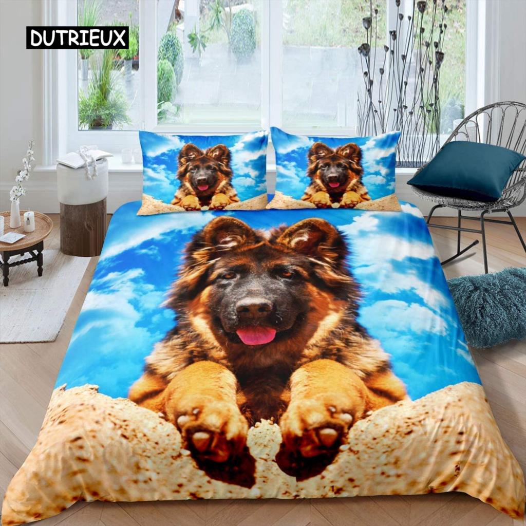 German Shepherd Duvet Cover Set 3D German Shepherd Puppy Print Bedding Set for Kids Boys Girls Pet Animal Theme Comforter Cover