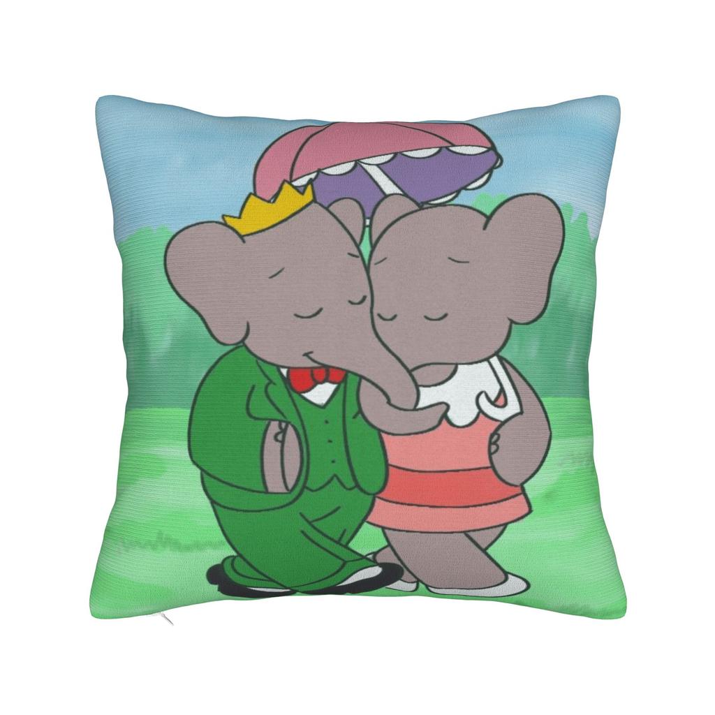 Cartoon Babar The Elephant Pillow Cover Graphic Cushion Cover Retro Trendy Pillow Case For Sofa Couch Bed Living Room