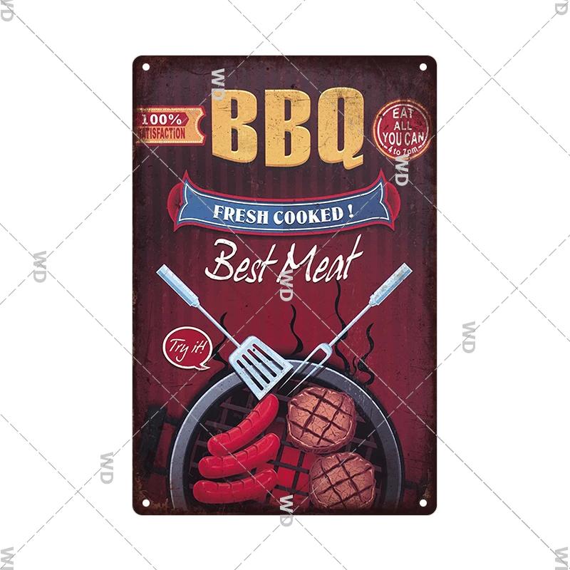Dad's BBQ Party Metal Tin Plaque Retro Tin Signs Barbecue Rules Slogan Plate Vintage Grill Poster Yard Garden Kitchen Wall Decor