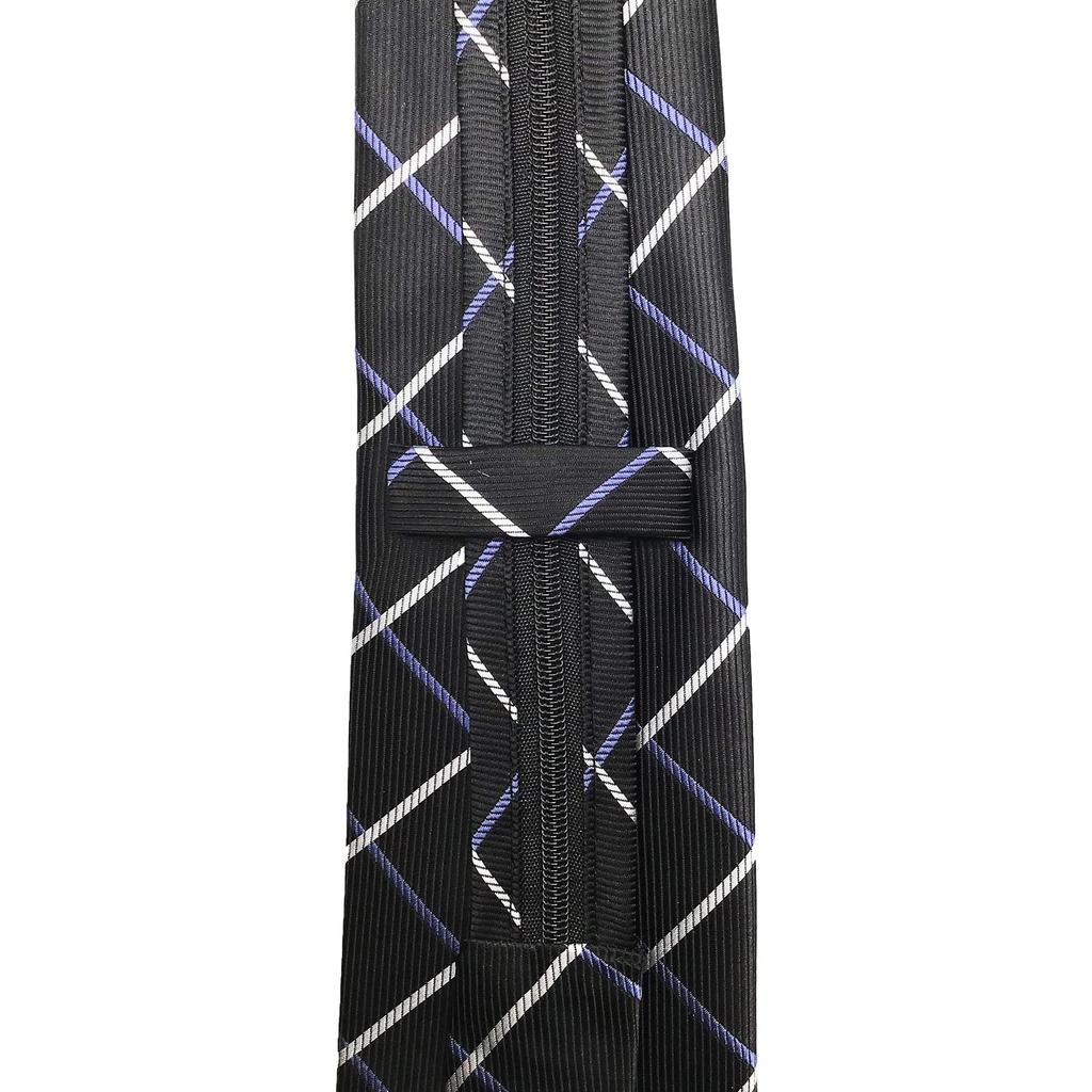 [Mendence] One-touch zipper tie, 4 patterns available, silk, easy to put on in just a few seconds, slim, no knot required, solid black, blue, check,