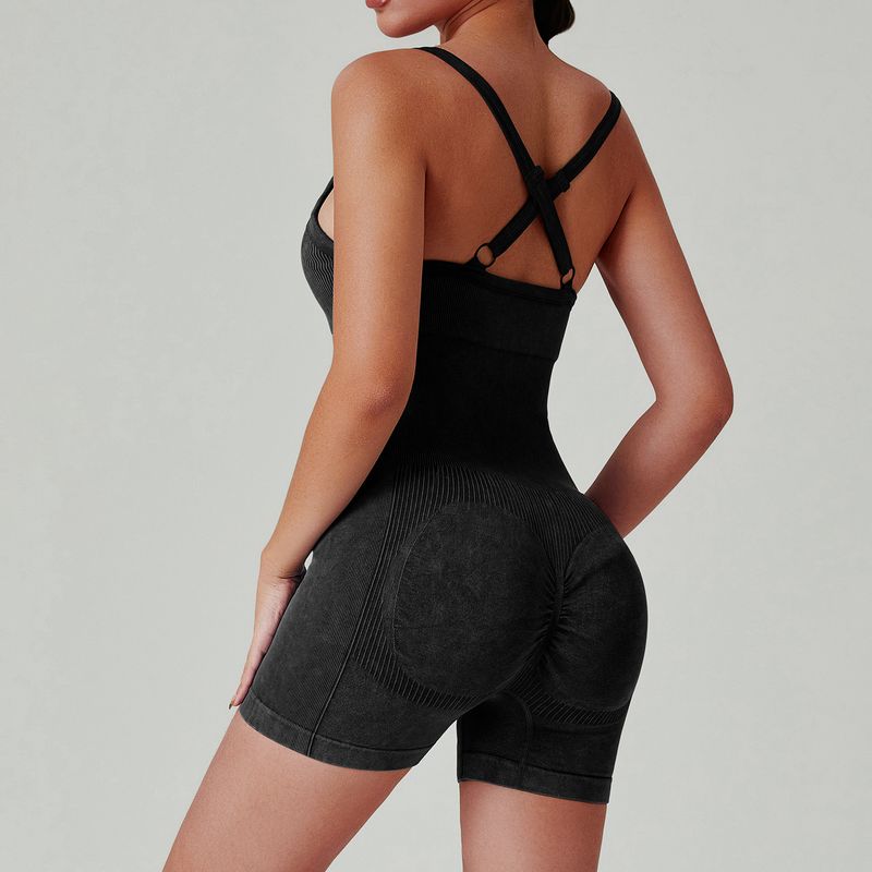 

Трансграничный высокопрочный выстиранный комбинезон для йоги на бретелях, фитнес-комбинезон, облегающий, с эффектом «персиковых ягодиц», спортивный комбинезон Washed Black L
