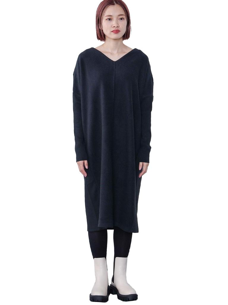 Beams Heart Women's Knit Dress with Mixed Material Cut, Black, One Size