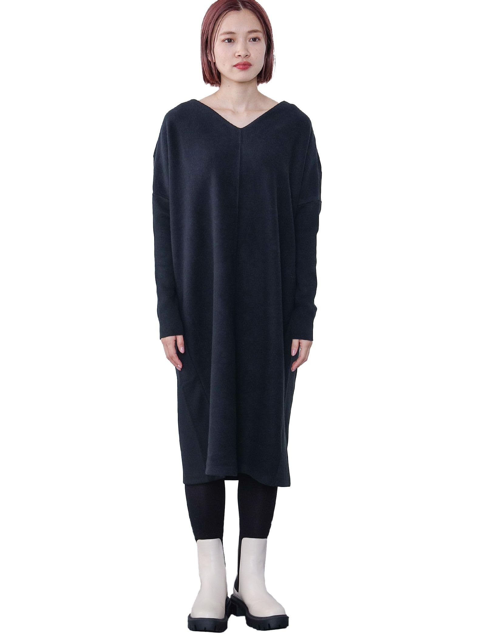 

Beams Heart Women s Knit Dress with Mixed Material Cut, Black, One Size