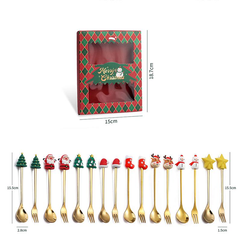 4 Unids / set Regalo de Navidad Cucharas de Café de Acero Inoxidable Decoración de Mesa de Navidad para el Hogar Cuchara de Postre Tenedor de Fruta Cuchara Alce Juego de Cubiertos de Árbol de Navidad