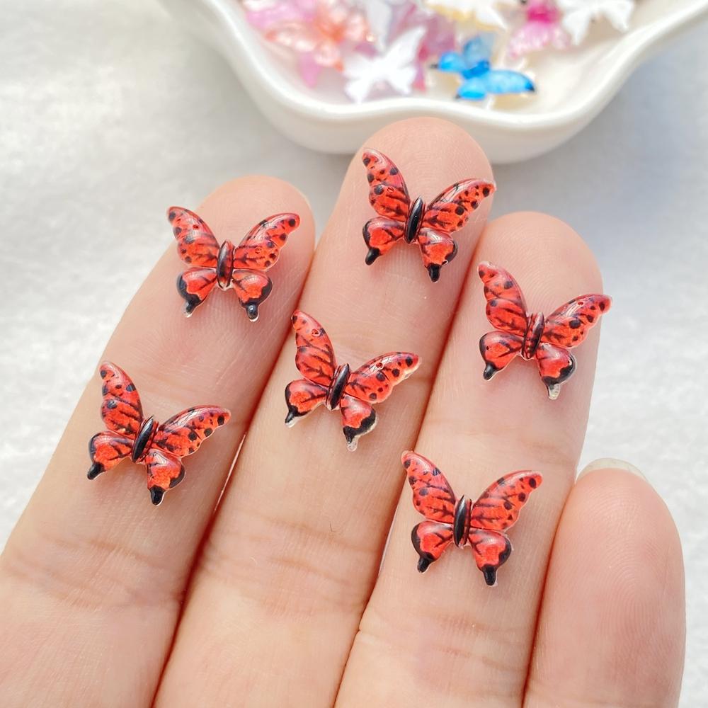 50Pcs Cute Mini Cartoon Colorful Butterflies Nail Art Resin Designer Charms Diy Craft For Nail 3D Decorations Jewelry