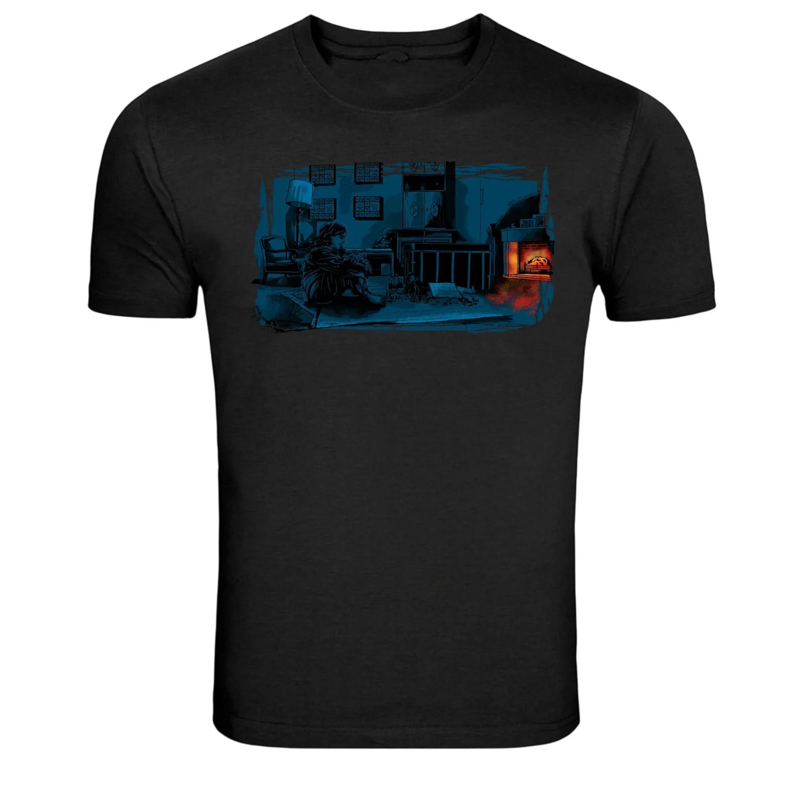 Lonely Night By The Fireplace Illustration Graphic T-Shirt 4XL