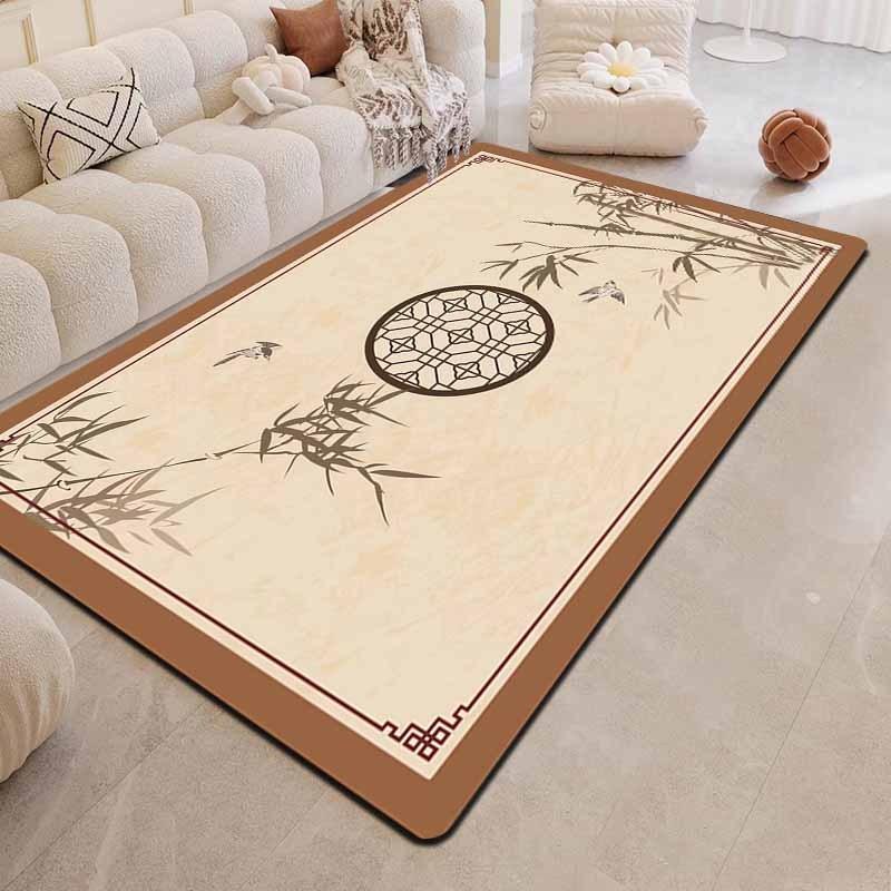 

Flannel Printed Chinese Style Rug Bamboo Design Traditional Living Room Decor Beige Brown Pattern Soft Floor Mat Home Textile 60x90cm