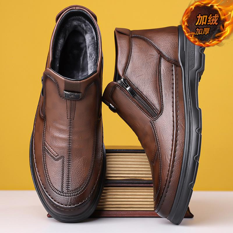 Cotton Shoes Winter Velvet Thickened Cold-proof Non-slip Wear-resistant Soft Sole Soft Surface Business Casual Leather Dad Leather Shoes