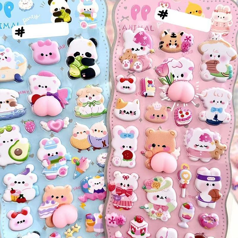 3D Cute Animal Butt Stickers Plush Pinched Happy Buttocks Sticker Stress Ease Puffy Sticker For Diy Scrapbook Phone Case Decal