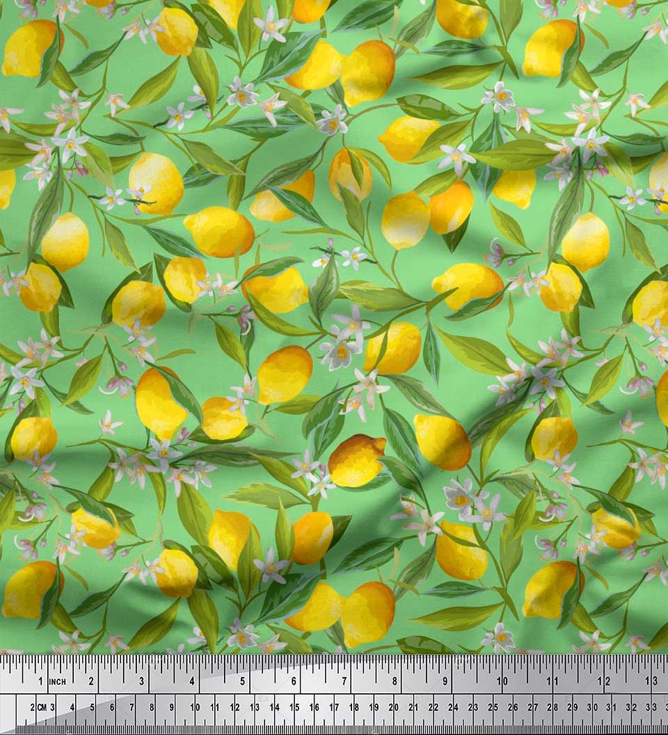 

Тканина Soimoi Japan Crepe Satin Leaves, Floral & Lemon Vegetable Print Тканина на метри 42 дюйма 56 Inch Wide - Cotton Duck зелений