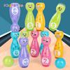Kids Cartoon Bowling Set Cute Emojis Bowling Pins With 5 Numbers Toddlers Interactive Indoor Sports Toy Family Lawn Yard Game