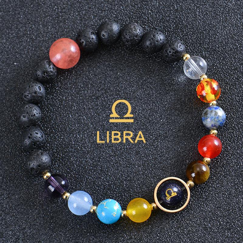 Solar System 12 Constellation Bracelet For Men And Women Volcanic Stone Hand Beaded Colored Stone Stretch Hand