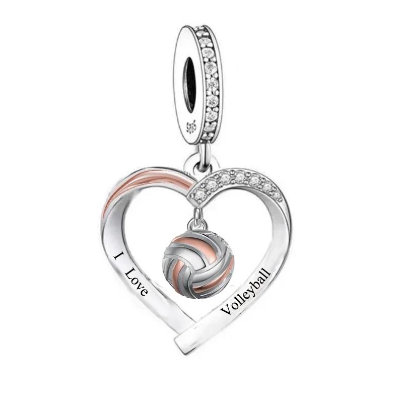

HuooNew Fit Original Charm Bracelet 925 Silver Jumping Volleyball Girl Beads Pendant For Making Berloque New