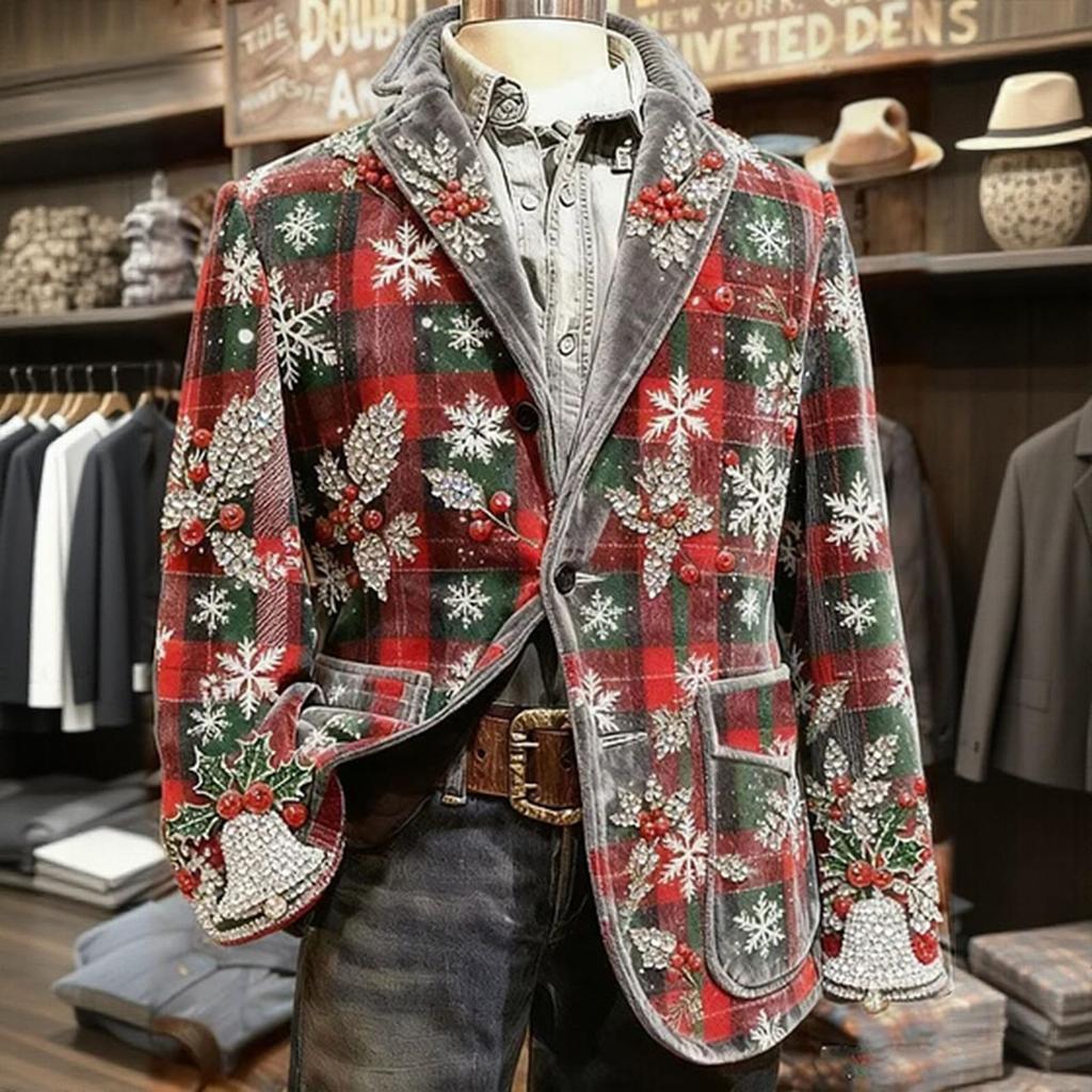Men's Printed Corduroy Warm Pocket Suit Jacket Cardigan Men's Casual Suit