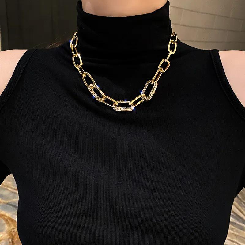 Chunky Chain Women's Necklace with Zircon & Alloy - Trendy Hip Hop Design