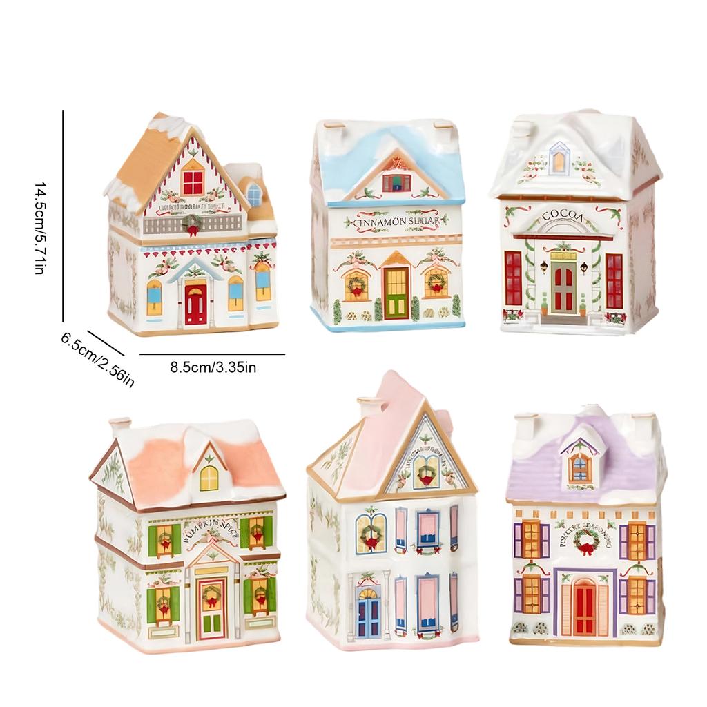 Set Casa delle Spezie del Villaggio di Natale da 6 Pezzi Ornamento a Forma di Casa Set Scatola Portaoggetti Mini Vasetti Casa delle Spezie del Villaggio per Villaggio di Natale Decorazioni per la Casa