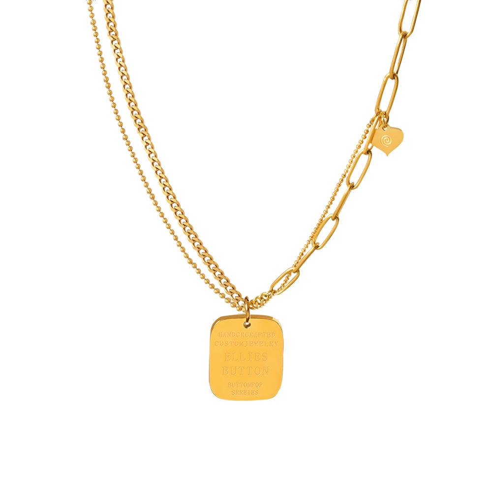 18K Gold-Plated Geometric Letter Pendant Necklace - Durable & Fashionable Titanium Steel Jewelry