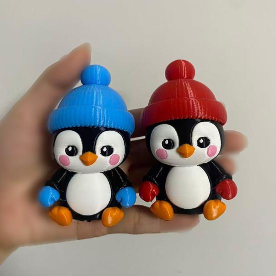 Small Penguin Figurine Cute with Knit Hat, 3D Printed Cartoon Holiday Gift for Friends Animal Statue Christmas Desktop Ornament, Car Dashboard