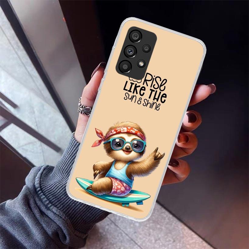 Animal Cute Cartoon Sloth Coffee Phone Case For Samsung Galaxy A12 A52S A42 A32 A22 A51 A50 Note 20 Ultra 10 S10 Plus A71 A70 A3