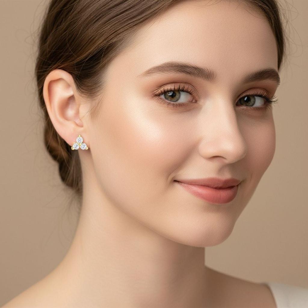 Örhängen med kluster av tre stenar - 925 Sterlingsilver, Guldbelagda