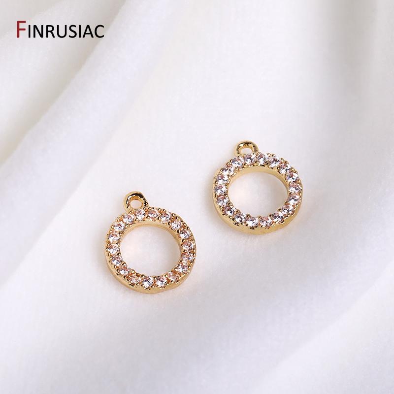 8mm 14k Gold Plated Copper Metal Inlay Zircon Round Small Pendant DIY Earrings Necklaces Fittings Jewelry Making Supplies
