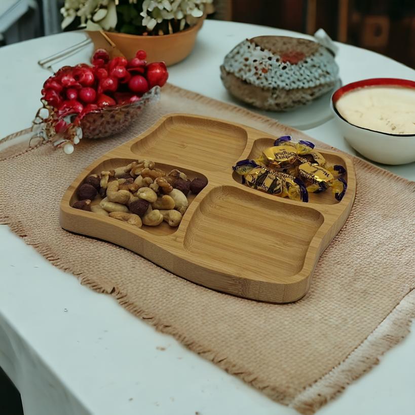 Plate Wooden Board Bamboo Plate Compartments For Snacks Dishes Cakes