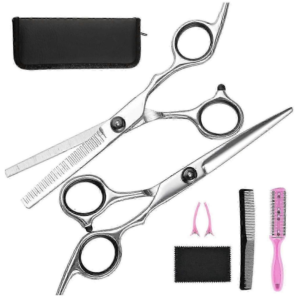 DIY Hair Kit - Haircut Scissors Thinning Shears - Professional Barber Sharp Haircut Scissors Hair Clipper Set with Leather Case for Haircut 7 Piece Se