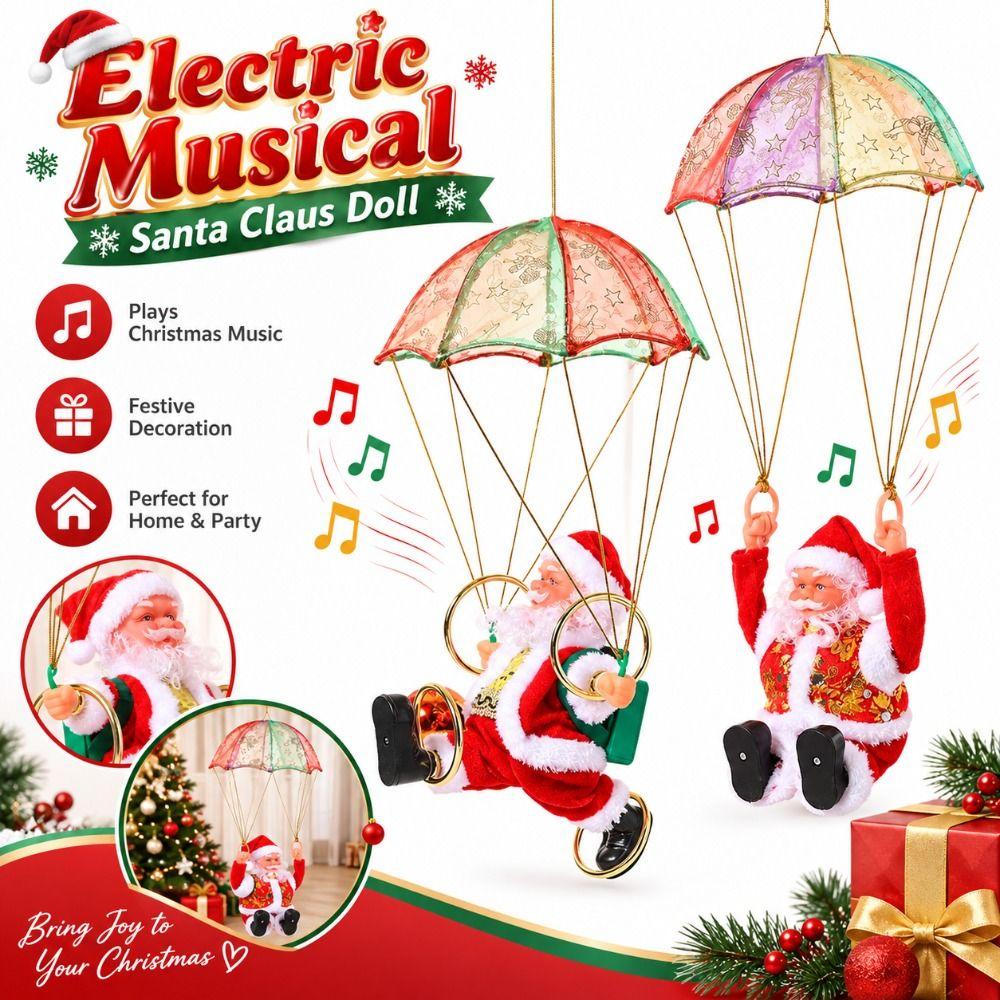Hängende elektrische tanzende Weihnachtsmann-Puppe Lustiger Fallschirm-Weihnachtsmann-Anhänger Weihnachtsbaum-Dekoration