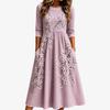 Spring and Summer 2026 New Round Neck 7-point Sleeve Casual Loose Long Printed Dress - Bamboo Hemp