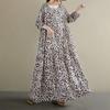 2025 Dame Pluss Størrelse Vår Lang Kjole Løs Basic Trykk Vintage Casual Blomstret Oversize Langermet Maxi