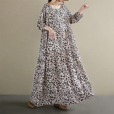 DIMANAF 2025 Dámske nadmerná veľkosť Jarné dlhé šaty Voľné Základné Potlač Vintage Bežné Kvetinové Oversize Dlhý rukáv Maxi