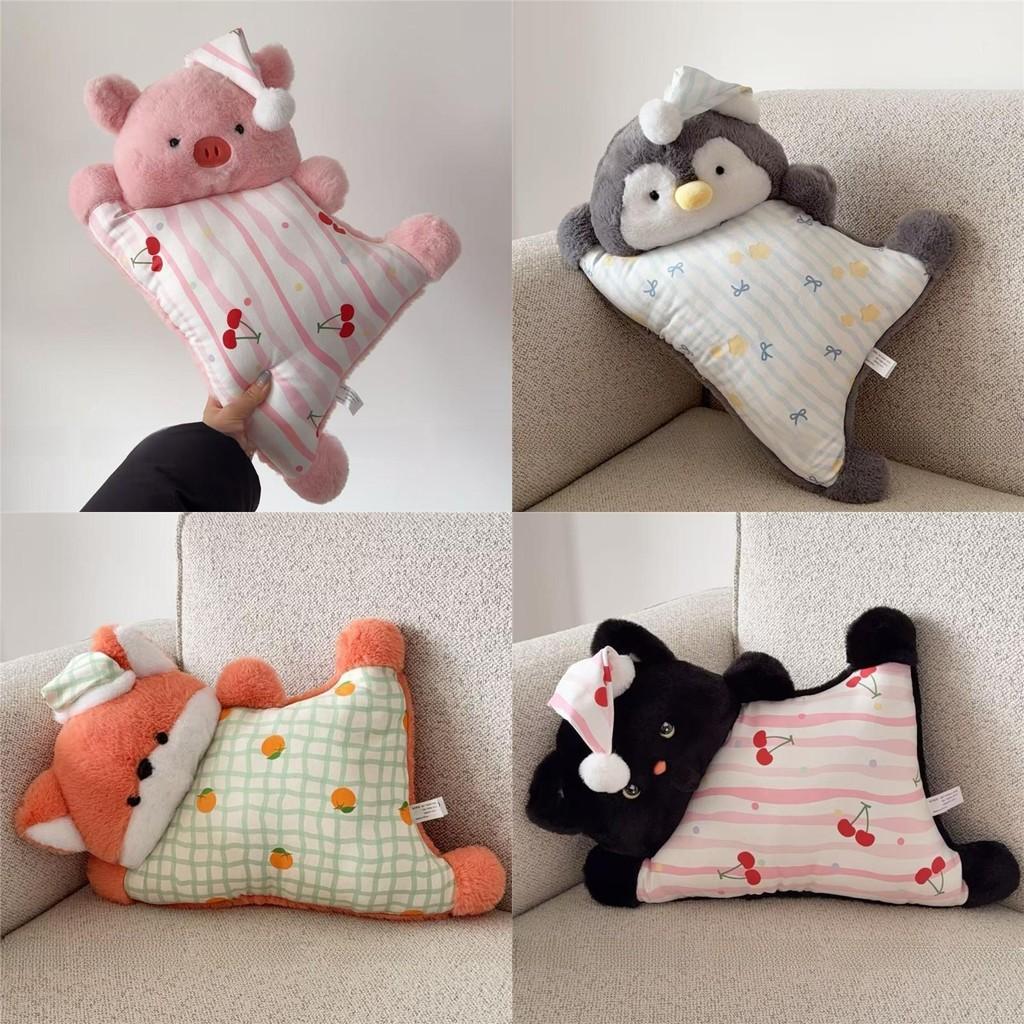 Cartoon Penguin Fox Plush Pillow With Embroidered Animal Design For Home Decor And Relaxation