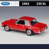 Welly 1/24 מרצדס-בנץ 230SL 1963 דגם מכונית מסגסוגת יציקות מתכת וכלי רכב צעצוע אסוף מכונית צעצוע מתנות יום הולדת לבן