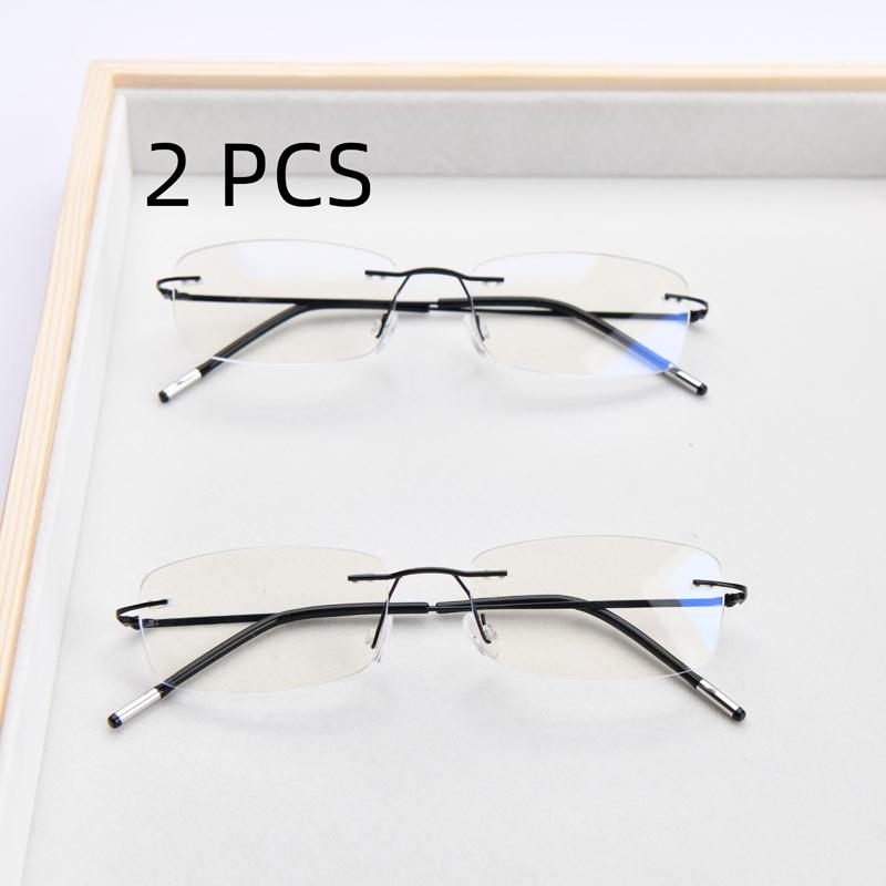 

2Pcs Suit Luxury Frameless Cutting Reading Glasses Men Business Rimless Eyeglasses Women Ultra-Light Presbyopia Eyewear +2.0